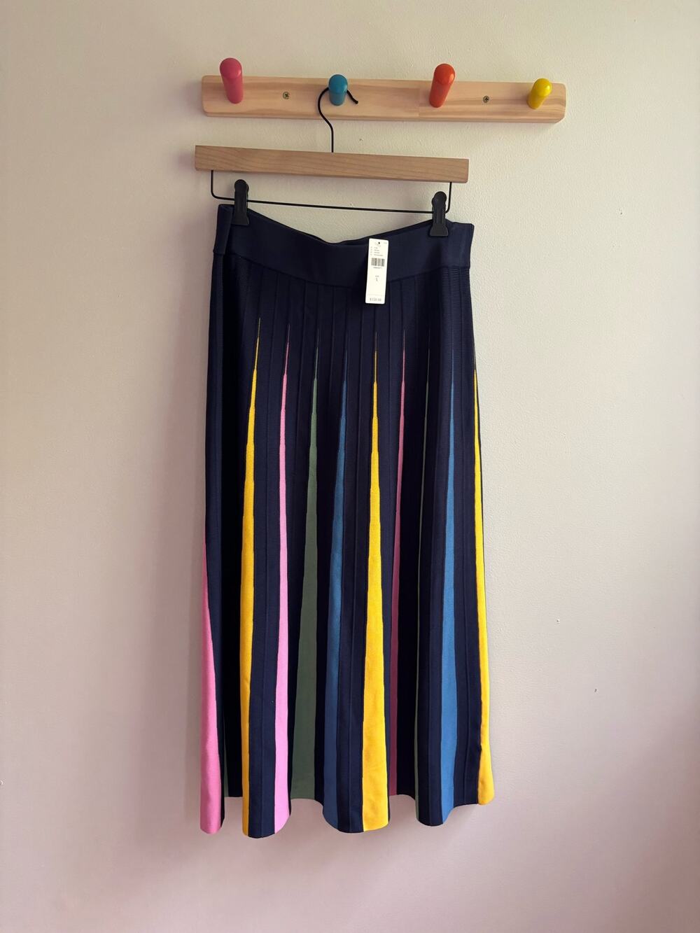 NWT Anthropologie Rainbow Pleated Contrast Skirt Large